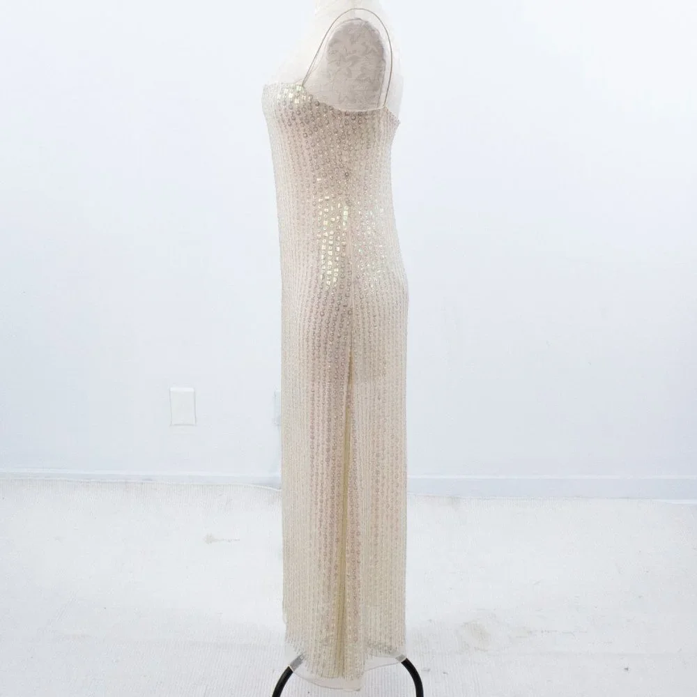 SOLD Dress Vintage 90s Genny Prada 4 Silk Hologram Sequin Formal Wedding Gown - Picture 7 of 15
